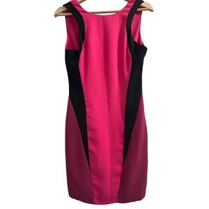 Lucy & Co Womens Fuchsia Pink Black Colorblock Sleeveless Sheath Dress Size S